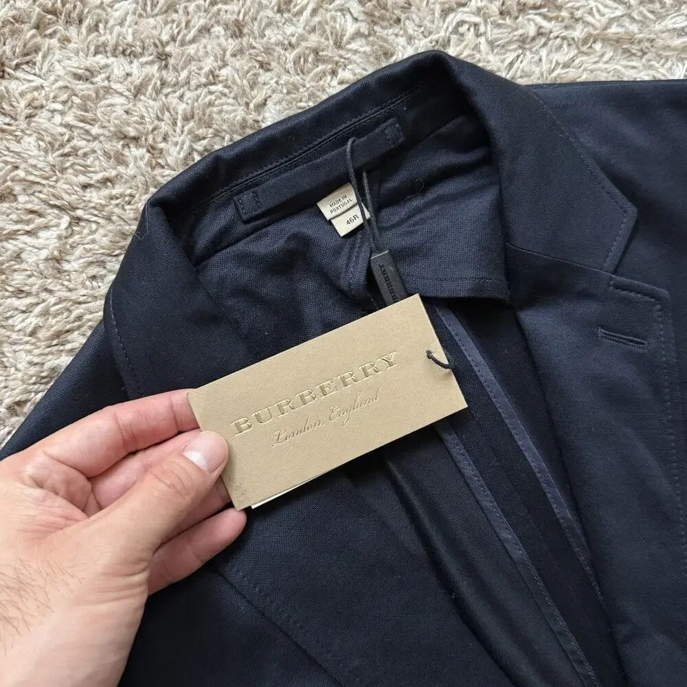 $795 NWT Burberry Navy Blue Sport Coat Travel Suit Jacket Mens IT Size 46R / 36R